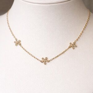 14K Gold Diamond Flower Station Necklace – Genuine Diamonds – Fine Jewelry